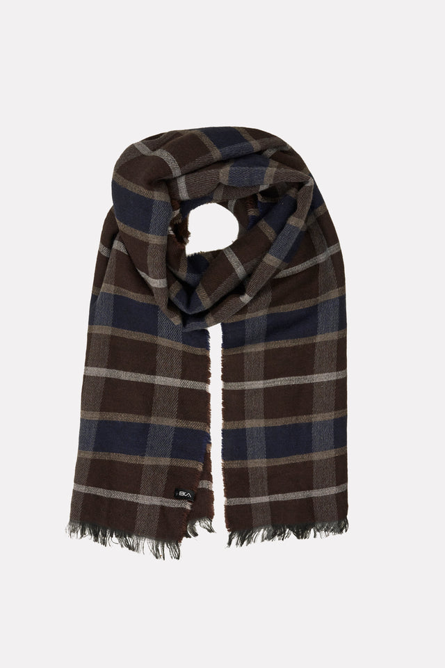 Morbidissima sciarpa uomo marrone, ampia ed elegante, in plaid con frange, misto alpaca. MADE IN ITALY
