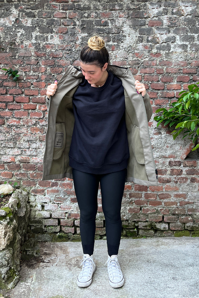 Giacca Donna Softshell Long - verde militare - aperta